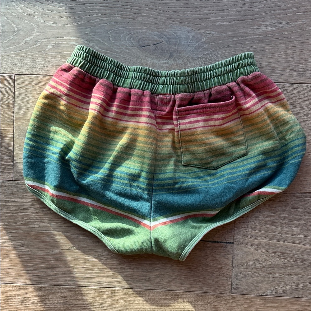 Aviator Nation Green Multi Rainbow Stripe Athletic Shorts - Picture 3 of 3